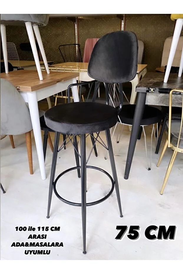 Yeni Babyface Kumaş Dolce Bar Sandalyesi 75 Cm Siyah. 100 Ile 115 Cm Arası Ada& Masalara Uygundur.